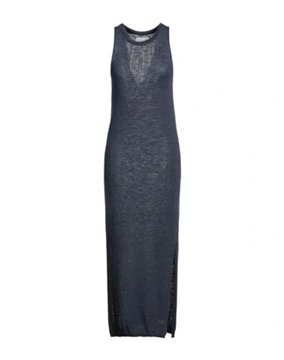 Cesar Casier Woman Maxi Dress Slate Blue Size L Cotton, Linen, Polyester