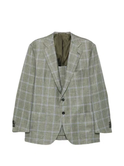Cesare Attolini Check-pattern Blazer In Green