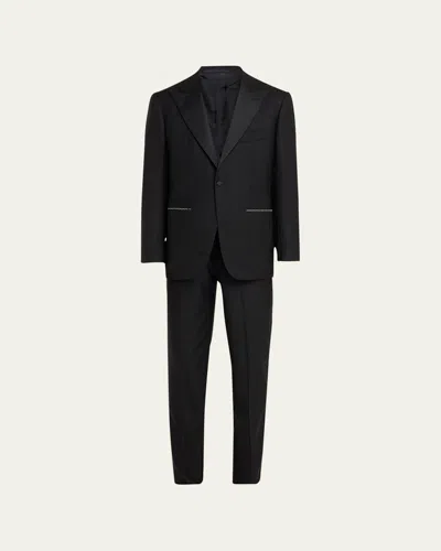 Cesare Attolini Men's 150s Wool Grosgrain Tuxedo In Black