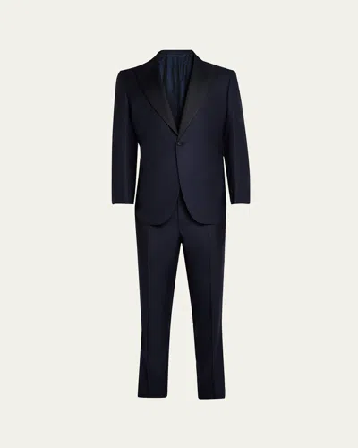 Cesare Attolini Men's 150s Wool Grosgrain Tuxedo In Blue