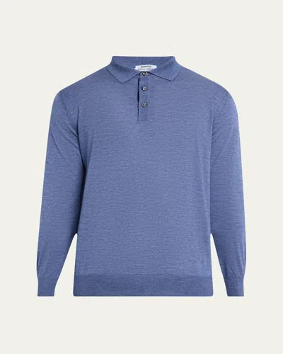 Cesare Attolini Men's Cashmere And Silk Polo Sweater In Blue