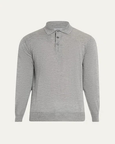 Cesare Attolini Men's Cashmere And Silk Polo Sweater In Gray
