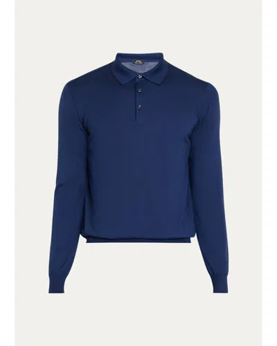 Cesare Attolini Men's Cashmere And Silk Tipped Polo Sweater In Blue