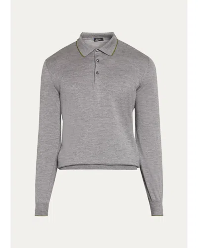 Cesare Attolini Men's Cashmere And Silk Tipped Polo Sweater In Gray