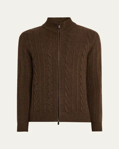 Cesare Attolini Men's Cashmere Cable Modern Fit Full-zip Sweater In Green