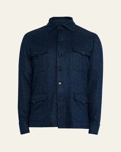 Cesare Attolini Men's Cashmere Chevron Flap-pocket Overshirt
