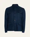 Cesare Attolini Men's Cashmere Chevron Flap-pocket Overshirt In Blue