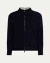 Cesare Attolini Men's Cashmere Contrast-trim Full-zip Sweater In Black