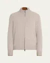 Cesare Attolini Men's Cashmere Contrast-trim Full-zip Sweater In Neutral
