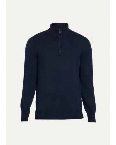 Cesare Attolini Men's Cashmere Half-zip Sweater In Blue