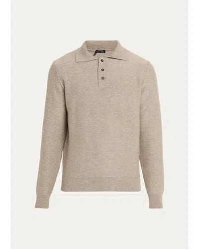 Cesare Attolini Men's Cashmere Herringbone Polo Sweater In Brown