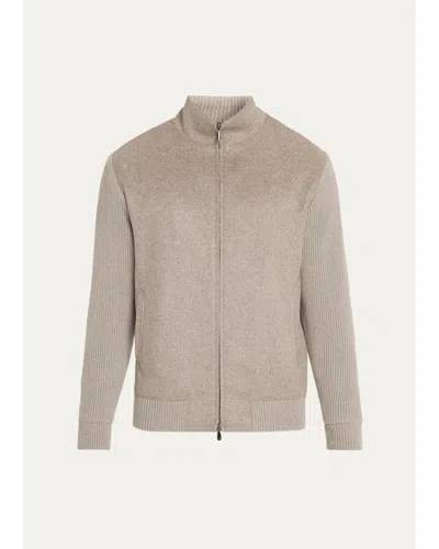 Cesare Attolini Men's Cashmere Hybrid Bomber Jacket In Taupe