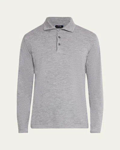 Cesare Attolini Men's Cashmere Long-sleeve Polo Sweater In G21-grey