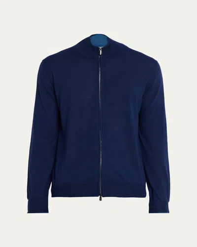 Cesare Attolini Men's Cashmere Mock Neck Full-zip Sweater In Blue