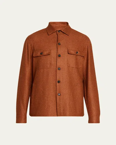 Cesare Attolini Men's Cashmere Pied De Poule Overshirt In Brown