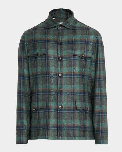 CESARE ATTOLINI MEN'S CASHMERE PLAID FOUR-POCKET OVERSHIRT