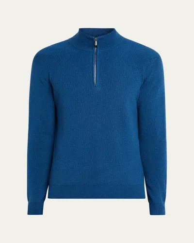 Cesare Attolini Men's Cashmere Rib Half-zip Sweater In Blue