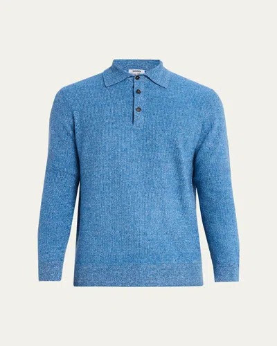 Cesare Attolini Men's Cashmere Rib Polo Sweater In Blue