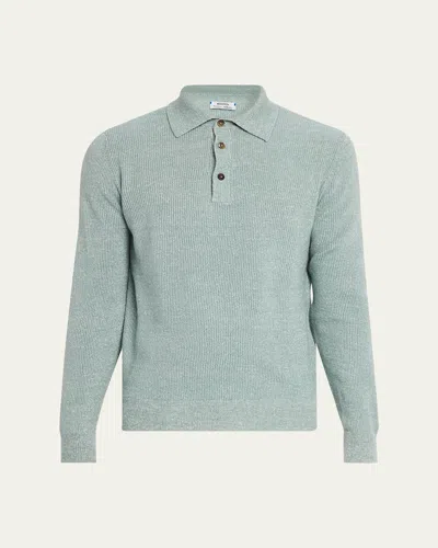 Cesare Attolini Men's Cashmere Rib Polo Sweater In Green