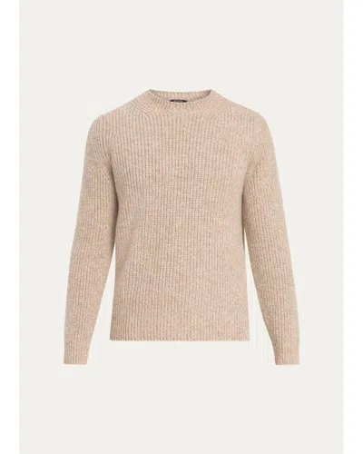 Cesare Attolini Men's Cashmere Rib-knit Crewneck Sweater In Beige