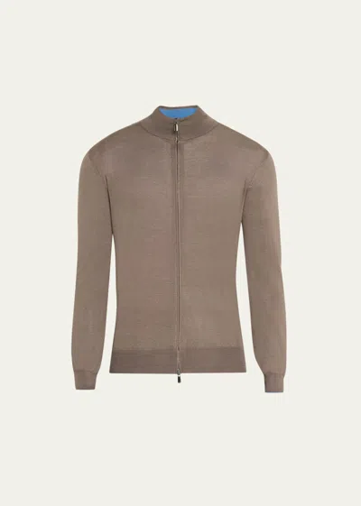 Cesare Attolini Men's Cashmere-silk Full-zip Sweater In N31-nut