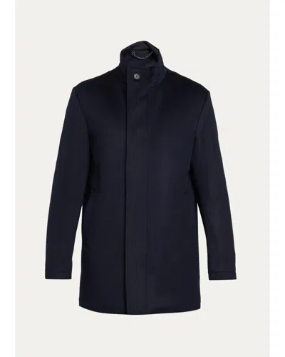 Cesare Attolini Men's Cashmere Stand-collar Car Coat In Blue