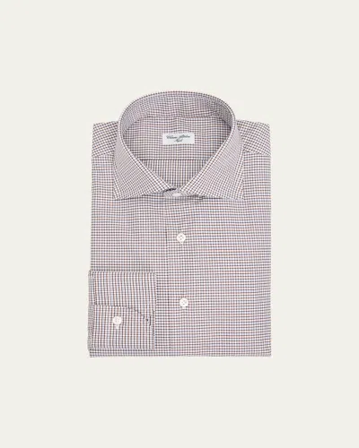 Cesare Attolini Men's Cotton And Cashmere Micro-plaid Button-down Shirt In Orange