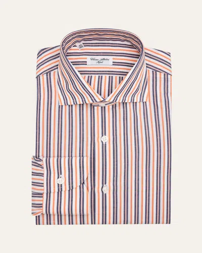 Cesare Attolini Men's Cotton And Linen Multi-stripe Sport Shirt In Blue