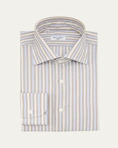 Cesare Attolini Men's Cotton And Linen Multi-stripe Sport Shirt In Blue