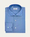 Cesare Attolini Men's Cotton And Linen Stripe Sport Shirt In Blue