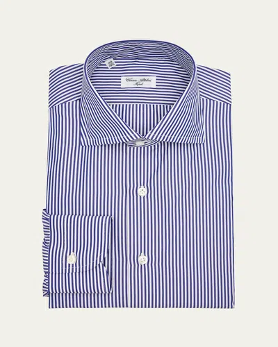 Cesare Attolini Men's Cotton Candy Stripe Dress Shirt In Blue