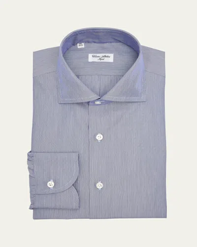 Cesare Attolini Men's Cotton Candy Stripe Dress Shirt In Navy