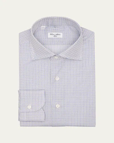 Cesare Attolini Men's Cotton Check Barrel Cuff Dress Shirt In Blue