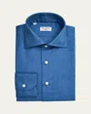 Cesare Attolini Men's Cotton Herringbone Spread-collar Sport Shirt In Blue