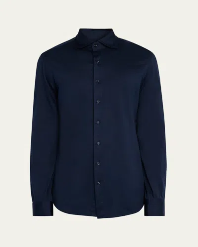 Cesare Attolini Men's Cotton Jersey Sport Shirt In Blue