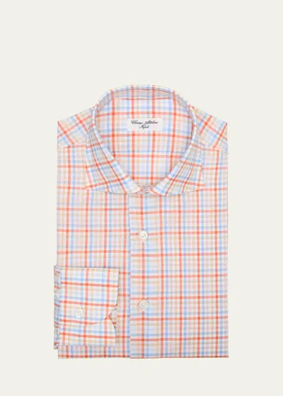 Cesare Attolini Men's Cotton-linen Plaid Sport Shirt In 001-orange