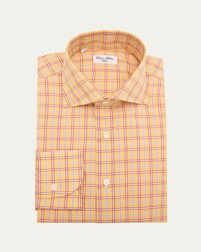 Cesare Attolini Men's Cotton Micro-check Sport Shirt In Yellow