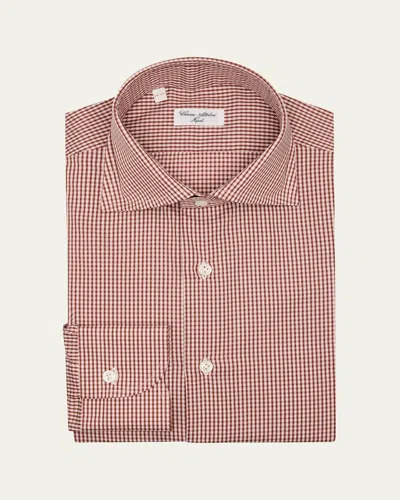 CESARE ATTOLINI MEN'S COTTON MICRO-CHECK SPREAD COLLAR DRESS SHIRT