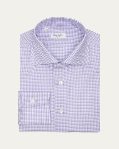 Cesare Attolini Men's Cotton Micro-check Spread Collar Dress Shirt In Purple