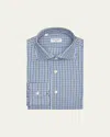 Cesare Attolini Men's Cotton Micro-gingham Spread-collar Sport Shirt In Blue