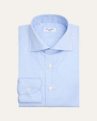 Cesare Attolini Men's Cotton Micro-herringbone Barrel Cuff Dress Shirt In Blue