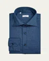 Cesare Attolini Men's Cotton Mini Houndstooth Spread-collar Sport Shirt In Blue