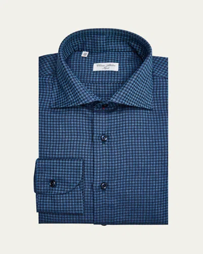 Cesare Attolini Men's Cotton Mini Houndstooth Spread-collar Sport Shirt In Blue