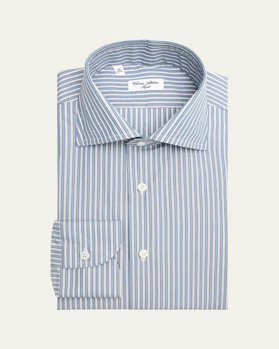 Cesare Attolini Men's Cotton Multi-stripe Barrel Cuff Dress Shirt In Blue