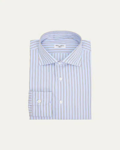 Cesare Attolini Men's Cotton Multi-stripe Dress Shirt In Blue