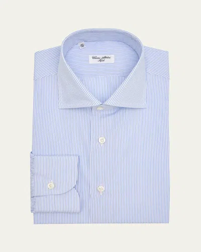 Cesare Attolini Men's Cotton Stripe Dress Shirt In Blue