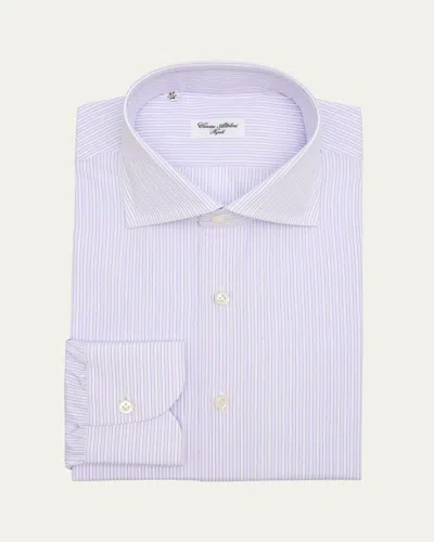 Cesare Attolini Men's Cotton Stripe Dress Shirt In Purple