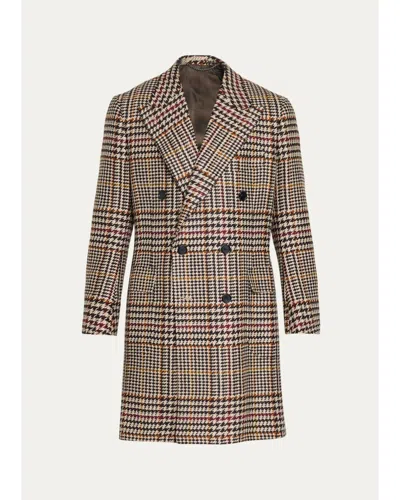 Cesare Attolini Men's Double-breasted Houndstooth Wool-cashmere Overcoat In Brown Multi