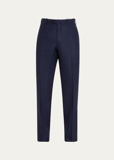 Cesare Attolini Men's Flat-front Flannel Trousers In B21-navy