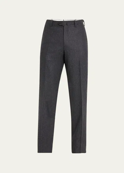 Cesare Attolini Men's Flat-front Flannel Trousers In G31-charcoal